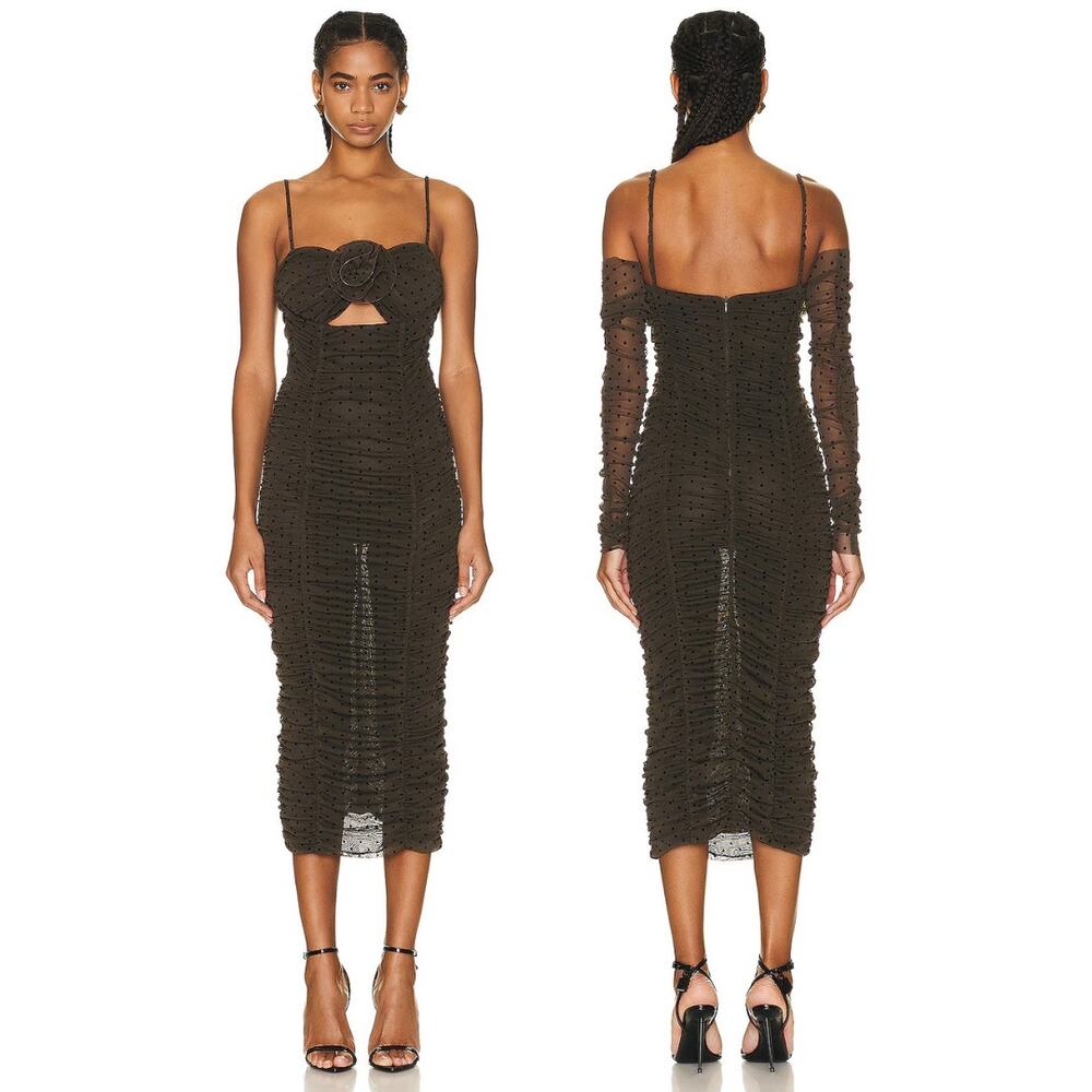 Marianna Senchina Midi Dress Polka Dot Ruched Party Formal Cocktail Romance XS